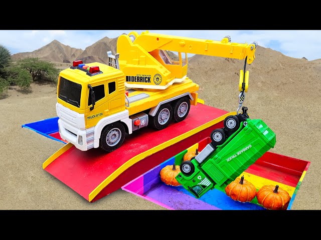 Crane Truck Rescue Construction Vehicle On The Sand and Build A New Bridge | Funny Car Stories