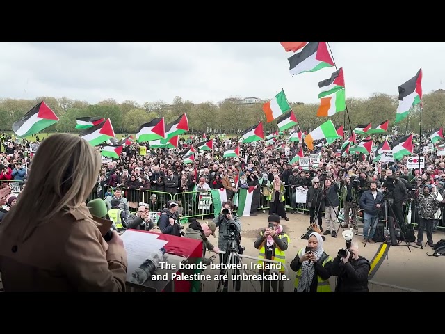 Michelle O'Neill addresses enormous Palestine solidarity rally in London