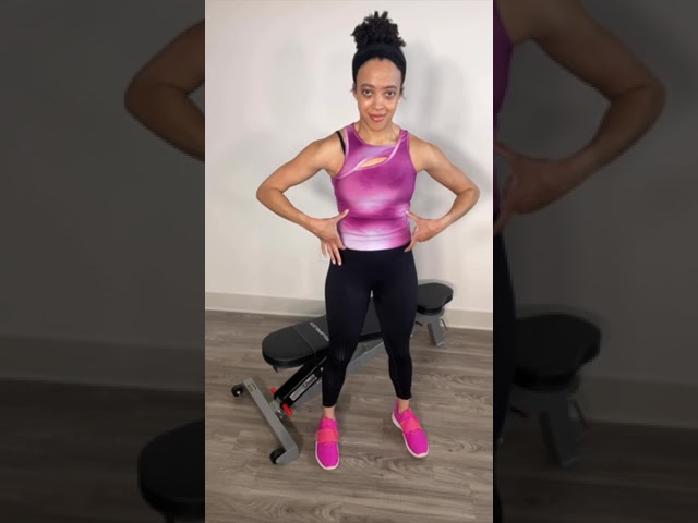 Form Review: bodyweight squat with an optional bench. Practice this exercise in Tasha’s new workout!