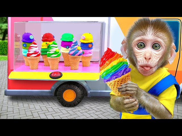 KiKi Monkey experience Colorful Ice Cream Truck and go shopping at store l KUDO ANIMAL KIKI