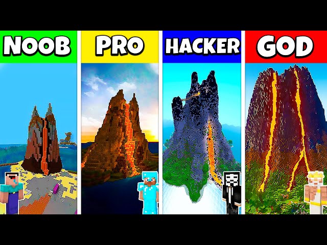 Minecraft Battle: NOOB vs PRO vs HACKER vs GOD: LAVA VOLCANO HOUSE BASE BUILD CHALLENGE / Animation
