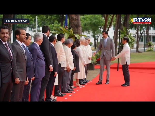 Qatar emir, in PH for state visit, welcomed by Marcos in Malacañang