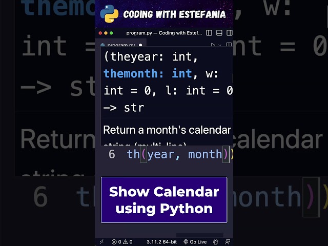 Print a Calendar in Python with only 4 LINES of Code #shorts #python