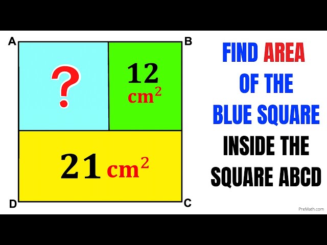 Calculate area of the Blue shaded Square in a square ABCD | Important Geometry skills explained