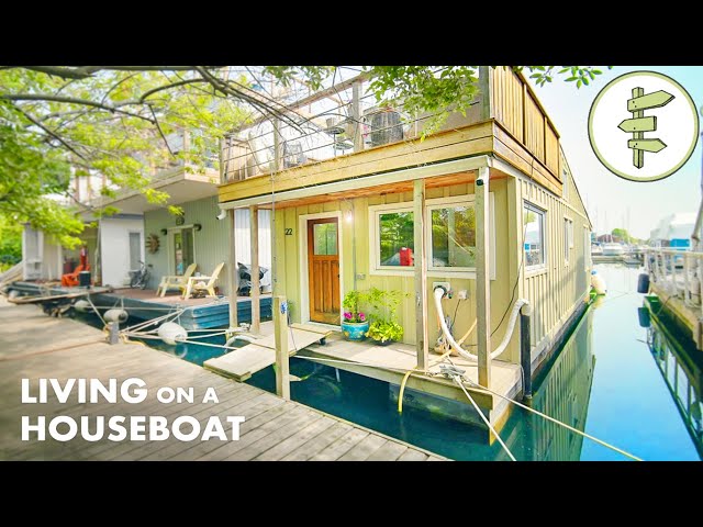 Woman Living on a Charming Tiny Houseboat in All 4 Seasons – Full Tour & How It Works