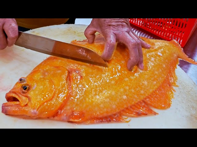 Golden flounder Cutting Skills, Crispy Fried Fish Skin,  Flounder Sashimi / 黃金比目魚切割技巧, 酥炸魚皮, 比目魚生魚片