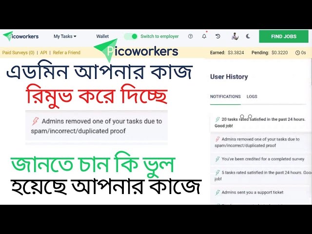 Admin removed one of your task due to spam/incorrect/duplicated proof || Picoworker task removed