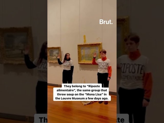 Two activists have thrown soup at a Claude Monet painting in France.