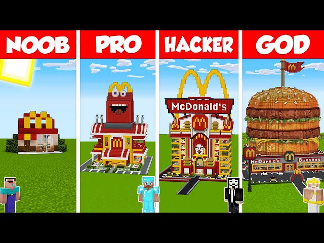 Minecraft TNT MCDONALDS HOUSE BUILD CHALLENGE NOOB vs PRO vs HACKER vs GOD - Animation
