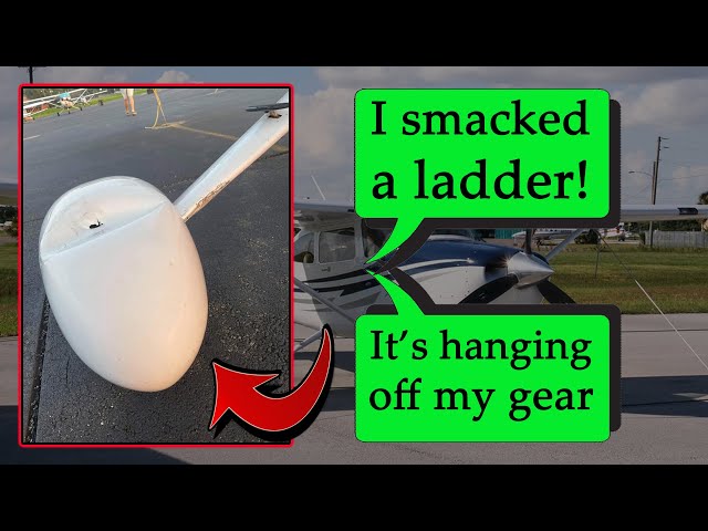 Cessna has A LADDER HANGING OFF HIS LANDING GEAR!