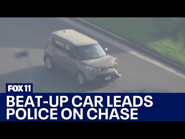 Beat-up car leads high-speed police chase