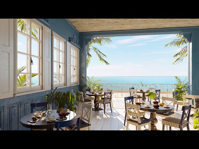 Calm Coffee Shop Ambience by the Sea with Jazz Music and Relaxing Sea Waves
