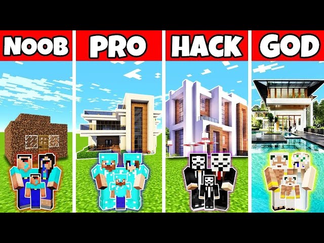 MODERN SUMMER HOUSE BUILD CHALLENGE - NOOB vs PRO vs HACKER vs GOD in Minecraft