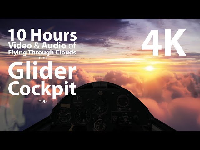 4K UHD 10 hours - Glider Sailplane Cockpit Flying at Sunset with Gentle Flapping Wind Audio