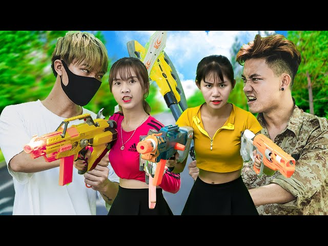 Xgirl Nerf Films: Two Police Girls Nerf Guns Special Mission Fight Alibaba Criminals