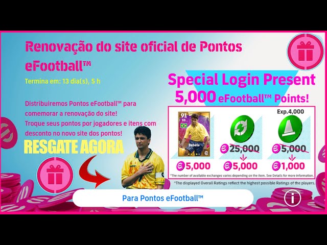 🔥 ATUALIZAÇÃO V3.1.0! BEBETO GRATIS + 5000 PONTOS EFOOTBALL RESGATE AGORA efootball 2024 mobile