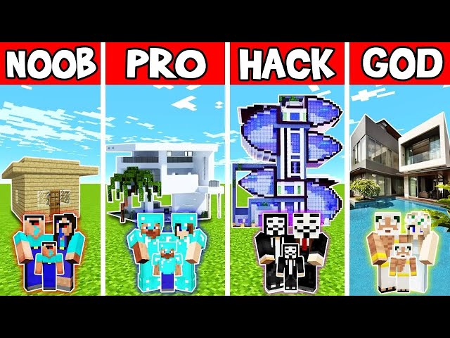 RESORT HOUSE BUILD CHALLENGE - NOOB vs PRO vs HACKER vs GOD in Minecraft