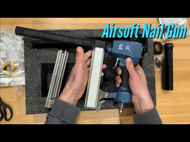 Super Rare Airsoft Pneumatic Nail Gun (Unboxing and Firing)