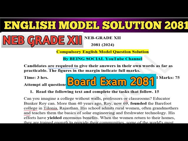 Class 12 English Model Question Solution 2081| NEB Grade 12 Board exam 2081 BS|