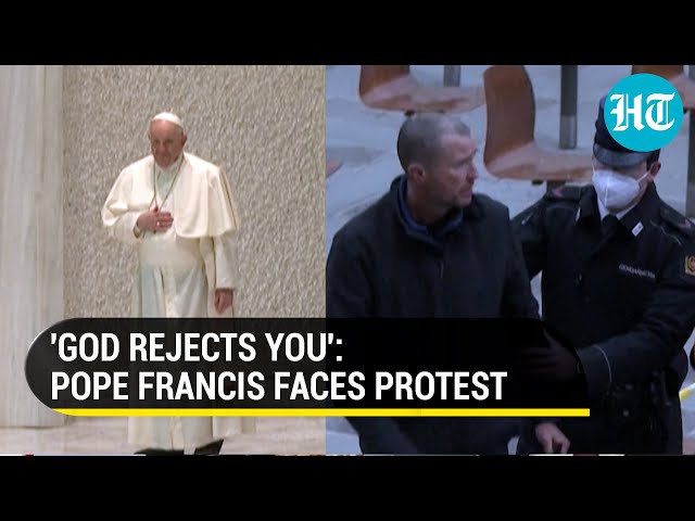 Watch man protests Pope Francis' audience at Vatican; Shouts, 'You're not a king'