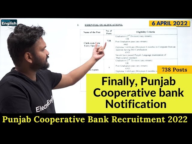 Finally, Punjab Cooperative Bank Notification 2022 || 738 Clerk Posts || Punjab Govt Jobs 2022