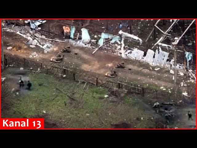 The moment Russians hiding in a residential area are shot by a drone
