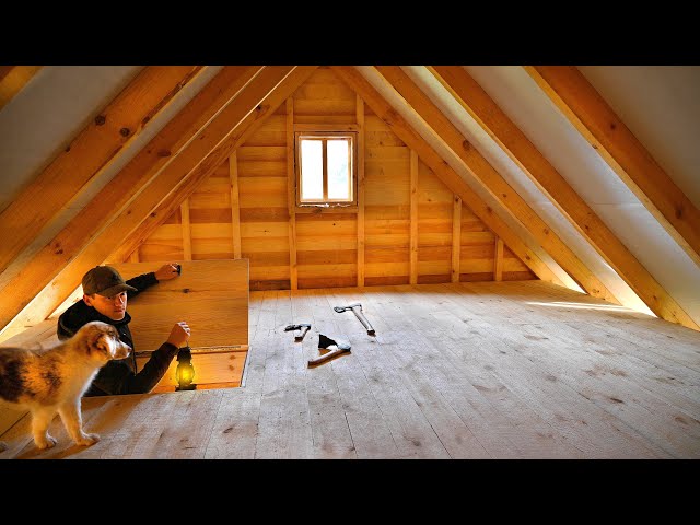 Building Sleeping Loft in my Homestead in the Woods With my DOG | Installing a Wood Floor