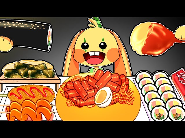 🐙 Bunzo Bunny - Tteokbokki Gimbap mukbang | POPPY PLAYTIME CHAPTER 2 Animation | fried food | ASMR