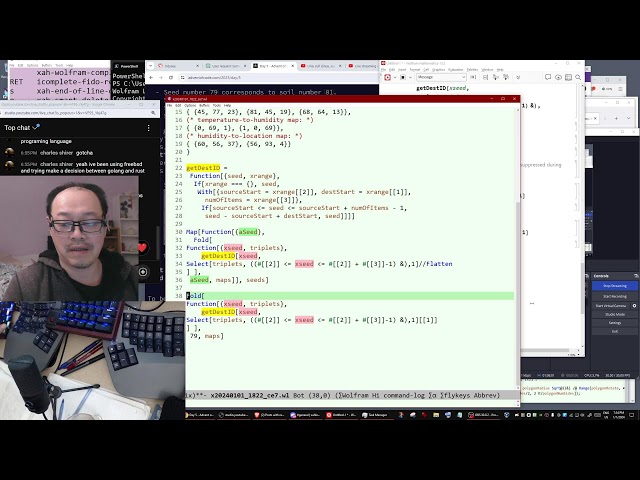 Xah Talk Show 2024-01-01, Advent of Code, Day 5 Take 3, Live Coding in WolframLang