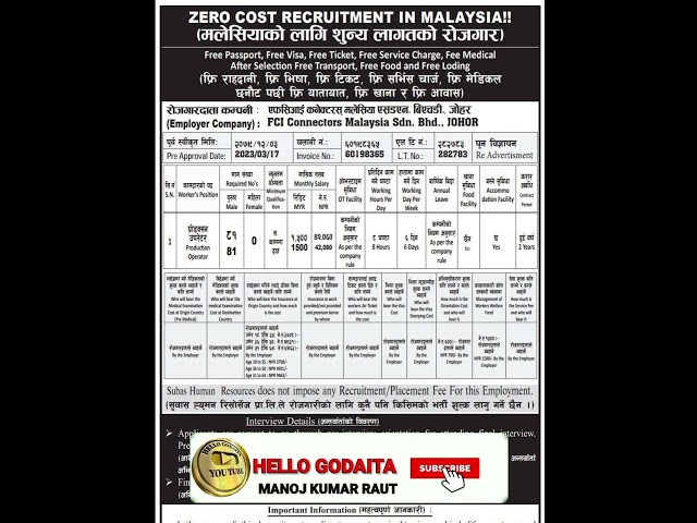 Malaysia New demand for Nepali 2024 |