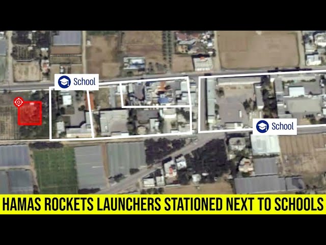 IDF publishes aerial images of Hamas rocket launchers stationed near schools and mosques.