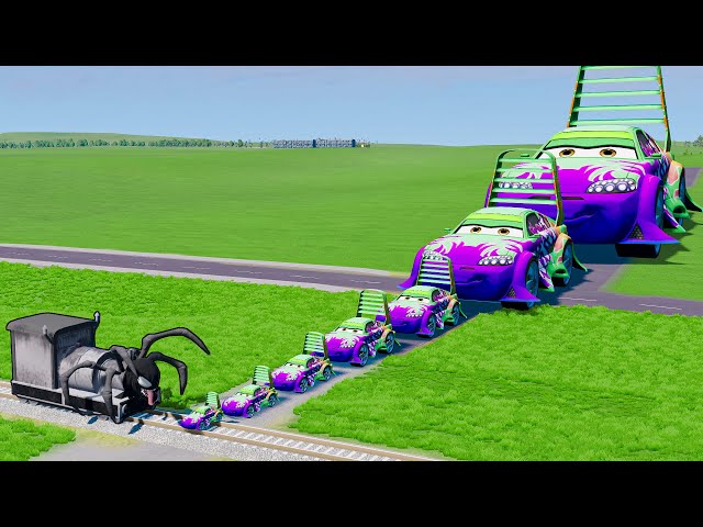 Big & Small Pixar Cars VS Venom the Tank Engine Train - BeamNG.drive