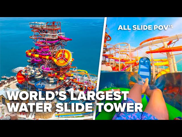 NEW! World’s TALLEST water slide tower! | All slide POV’s at Meryal Waterpark Qatar!