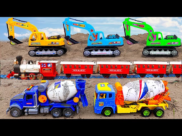 DIY tractor trolley, Cranes, excavators, dump trucks build traffic lights for trains