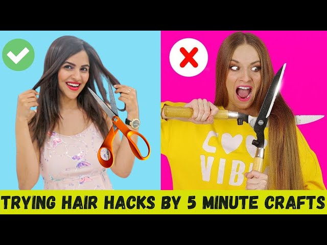 Trying HAIR HACKS by 5 Minute Crafts *FUNNY*
