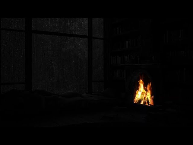 Dark Room Took Shelter During the Night of Heavy Rain 🌧️ Heavy Rain with Healing Fireplace Sounds