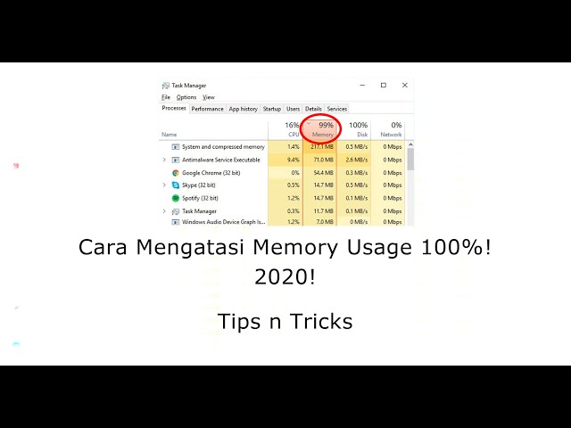 🔧Cara Mengatasi Memory Usage 100% ✅ PC & Laptop | 2020!