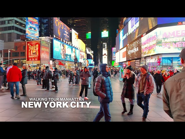 NEW YORK CITY - Manhattan Winter Season, Evening Walk Times Square and Broadway, Travel, USA, 4K