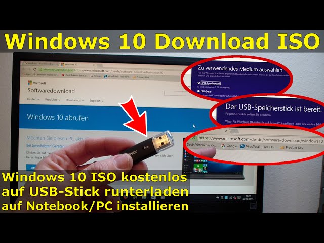 Windows 10 Download ISO Pro+Home von Microsoft mit Tool auf USB Stick kopieren