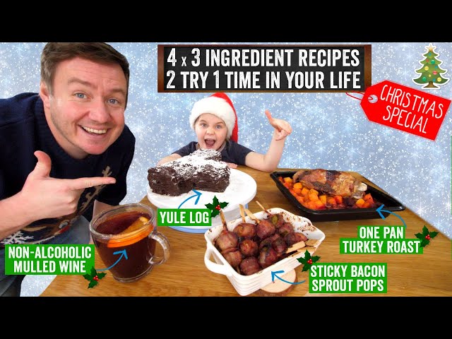 Make a 3 Course Meal & a drink with 3 Ingredients each | Christmas Special
