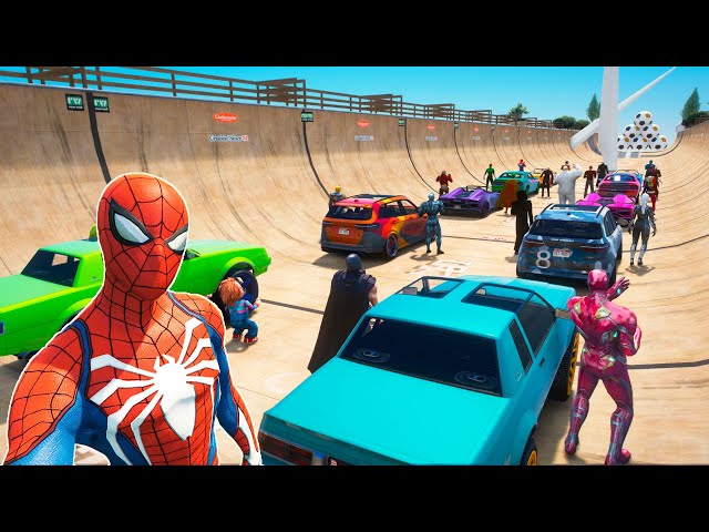 Novos Carros Homem-Aranha e Amigos Heroes com Vilões! New Cars and Spiderman Ramps Сhallenge GTA 5