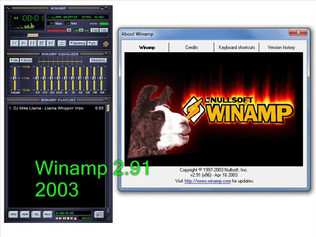 Evolution of the Versions Winamp