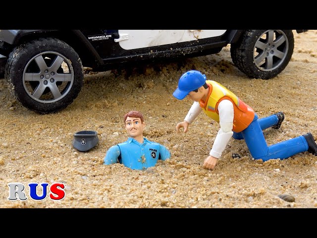 Полиция на песке Бибо играет в полицию и в полицейские машинки игрушки