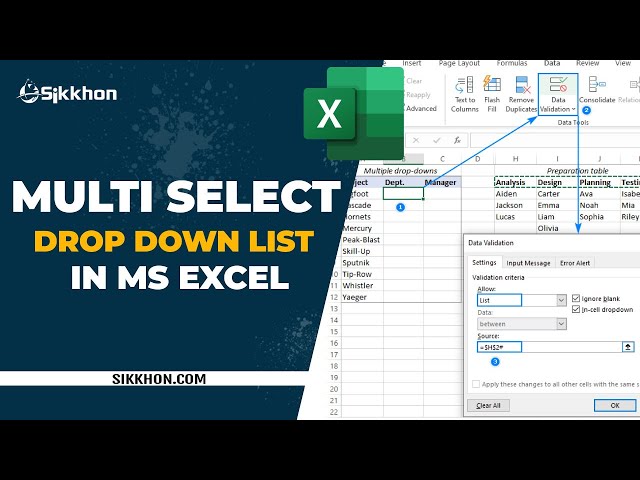 How to Multi Select Drop Down List in Excel | FREE | English | Sikkhon