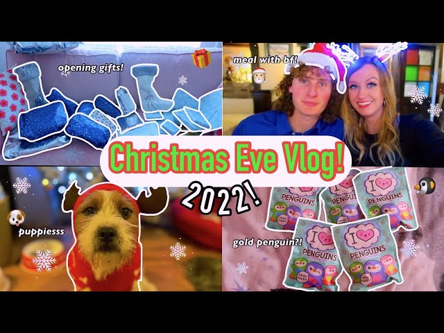 CHRISTMAS EVE VLOG!🎅🏻❄️ *opening gifts, i ♡ penguins bags, puppies, meal with bf etc!*🎁🐧✨🥰