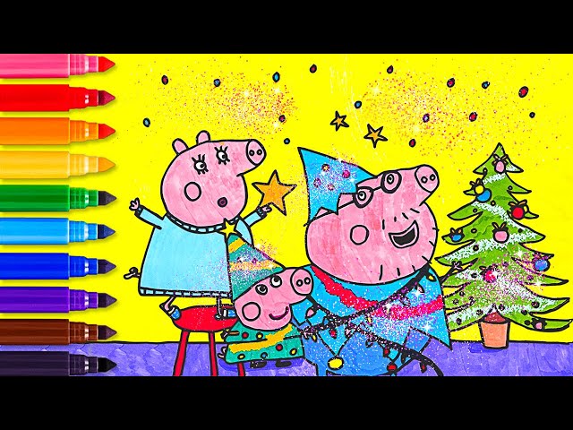 EASY! Weihnachtsbild für die Schweinefamilie zeichnen und ausmalen! 🎨🐷