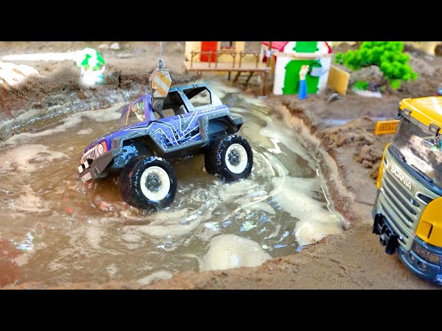 Rescue Car Toy in Mud Water Play with Excavator Truck Toys Play