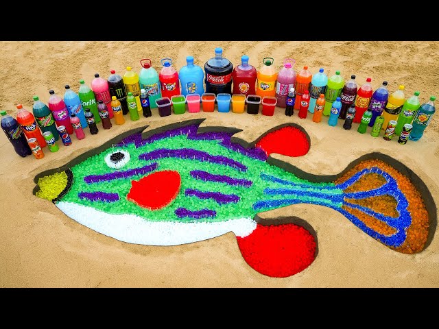 How to make Cowfish with Orbeez and Different Sodas, Fanta, Monster, Big Coca Cola vs Mentos