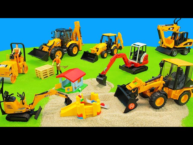 Bagger, Lastwagen, Straßenwalze, Betonmischer, Gabelstapler, Kieslaster und Baustellenauto Spielzeug