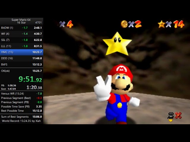 Super Mario 64 - 16 Star speedrun in 15:17.68